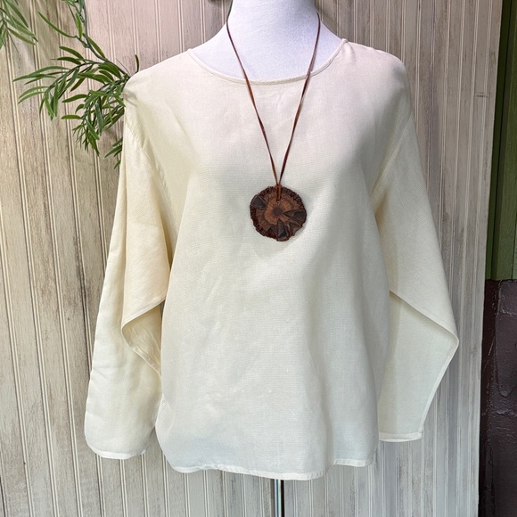 Eileen Fisher Tops - Vintage Eileen Fisher Cream Boxy Textured 100% Silk Top, Like NEW, Classic